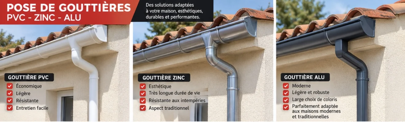 Pose de gouttières PVC zinc et aluminium